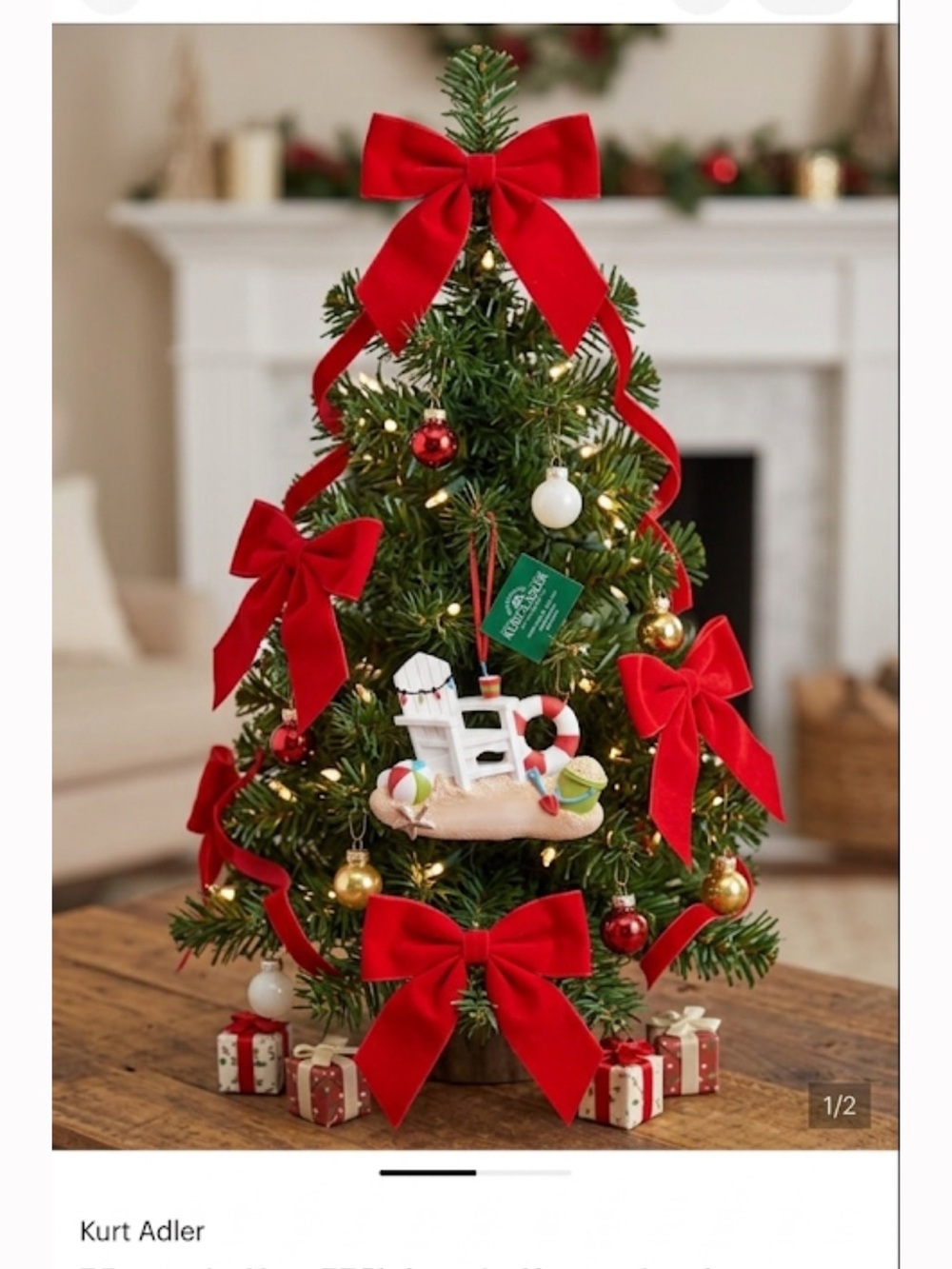 Kurt Adler White Adirondack Beach Ornament with Red Accents merry Christmas fun